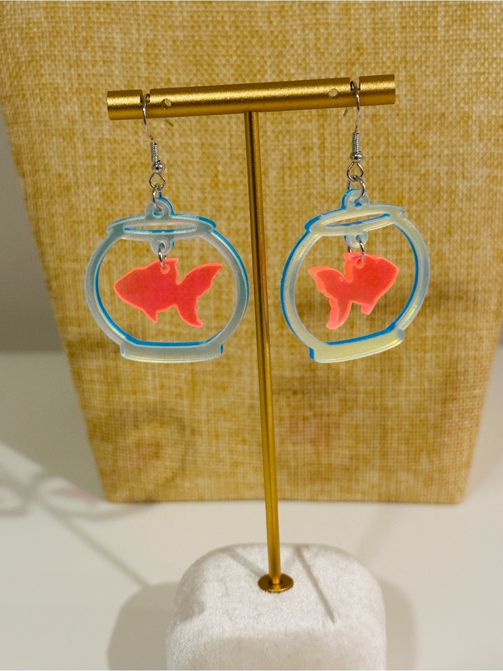 Fashion Jewelry Pink Goldfish Aquarium Dangle Earrings